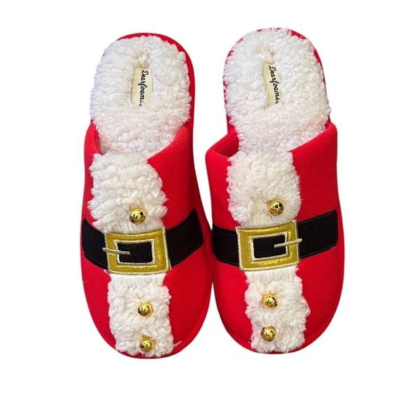 dearfoams Other - Dearfoams Christmas Red Santa Slippers w/Gold Bells Unisex SZ W 11-12; M 9-10